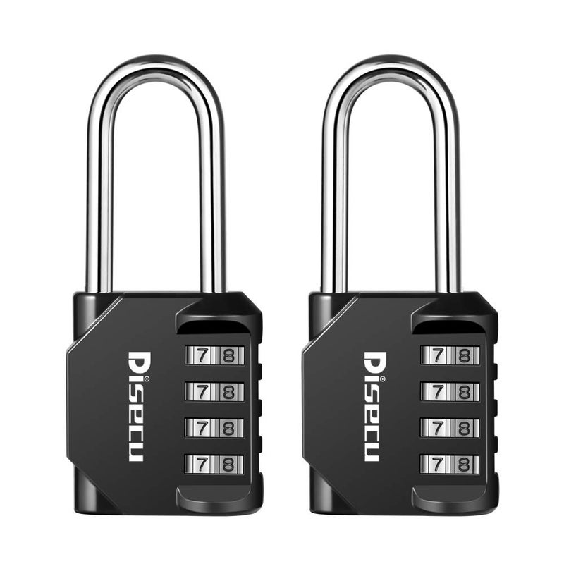 Disecu 2 Pack disecu 2.2 Inch Long Shackle Combination Lock, 4 Digit Outdoor Waterproof Padlock for School Locker, Gym Locker, Storage Unit, Gate, Fence, Toolbox, Cabinet (Black) - Image 1
